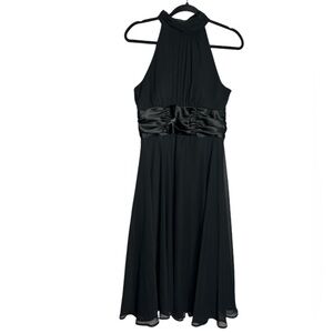 Connected Apparel Black Chiffon Satin Lined High Neck Halter Dress Holiday-Sz 10